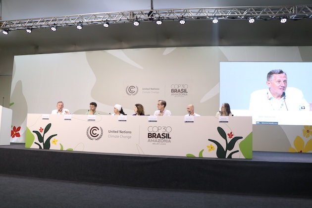 Especialistas da União de Cientistas Preocupados (UCS) na conferência de imprensa sobre integridade da informação climática na COP30. Crédito: Tanka Dhakal/IPS